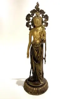 唐時代 金銅観音菩薩立像一対 金銅仏 铜鎏金 唐物 仏教用品(B-104⑥
