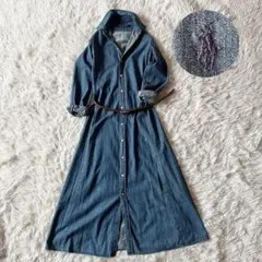 美品✨ ポロラルフローレン デニムシャツワンピース Aライン マキシ丈 ロゴ刺繍