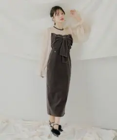 CHICO オケージョン 配色シアーリボンベロアワンピース