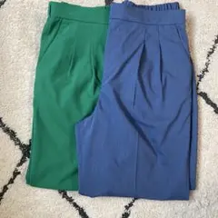 GLOBAL WORK ウツクシルエットパンツ XXL ブルー、ミドリ2本セット