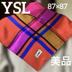 YSL イヴ・サンローランスカーフ　シルク チェック柄　希少柄　特価〜5/25