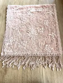 ピンク 刺繍 フリンジ ストール