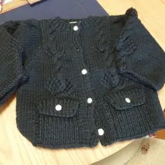 ダークブルー ケーブル編み ニットカーディガン