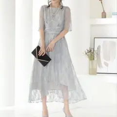 haremode 総レース シアー クロス レースアップドレス グレー リボン◎のサムネイル
