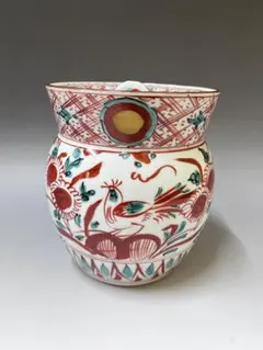 益子焼 伝統赤絵 丸壺花器 草花文 無銘 - メルカリ