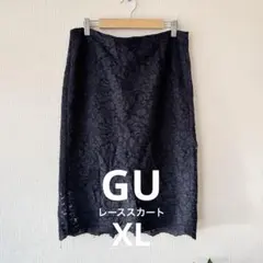 XL GU レース　スカート　膝下　花柄　ネイビー　　 a 1-20