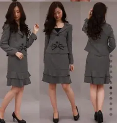 美品ドット柄かわいいスーツワンピース11号