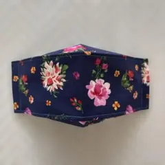 ハンドメイド　大人用　女性用 花柄ネイビー布製マスク