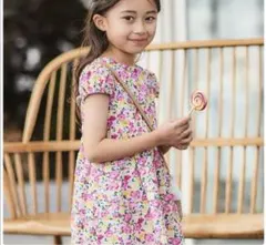 BeBe フルールドゥジョワプリントリボンワンピース 120cm 花柄