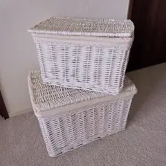 ZARAHOME 蓋付きバスケット　ホワイト　大小2個セット