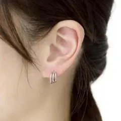 ミニ フープ ピアス 3連 シルバー S925 刻印 キャッチレスのサムネイル