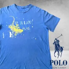 激レア ポロラルフローレン Tシャツ トカゲ リザード ペイント加工 青 L相当