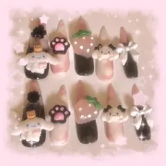 現品 ネイルチップ 地雷系 量産型 平成女児 シナモロール シナモン ピンク