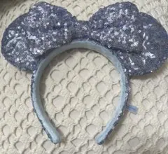 ディズニー カチューシャ 青 紫　スパンコール ミニー リボン キラキラ