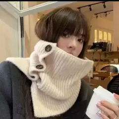 ネックウォーマー アイボリー 韓国 ニットウォーマー スヌード 防寒 マフラー