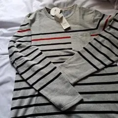 グレー ストライプ 長袖カットソー Mメンズ