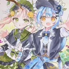 魔法少女ノ魔女裁判　橘シェリー　遠野ハンナ　手描きイラスト　まのさば　中色紙