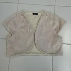 淡いピンク フェイクファー 半袖カーディガン