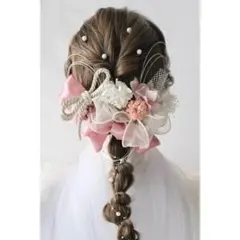 【金箔付】卒業式 成人式 髪飾り リボン 編みおろし 水引 ピンク 袴 パール