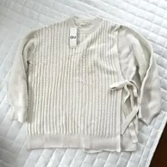 GU ミニケーブルサイドリボンセーター（長袖）　オフホワイト　L