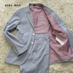 【美品】ザラ　カジュアルスーツ　シアサッカー　ライトグレー　ストライプ　M相当