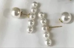 普段使いや入学式＆卒業式にも！5連パールピアス＆パールキャッチ付き