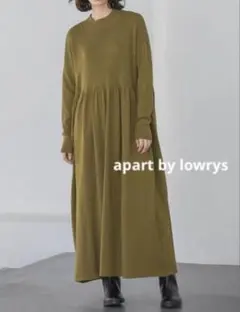 apart by lowrys◆ウール混HGギャザーハイネックワンピース◆カーキ