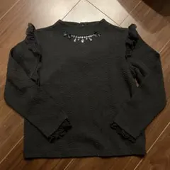 メゾピアノ　120サイズ　黒 フリル袖 ビジュー付き 長袖カットソー
