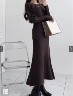 【GRL】ボリュームスリーブリブニットフレアワンピース[rut876]