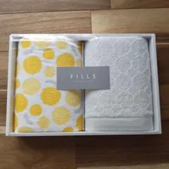 未使用 フェイスタオル2枚 FILLS ドット柄 黄色 白 綿 ポリエステル