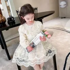 韓国服　総レース　ワンピース　パールフォーマル　アイボリードレス結婚式　100