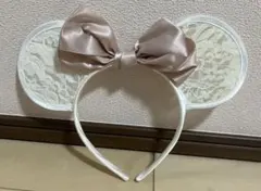 レースリボンミニーカチューシャ　ホワイト　ディズニーランド　ディズニーシー