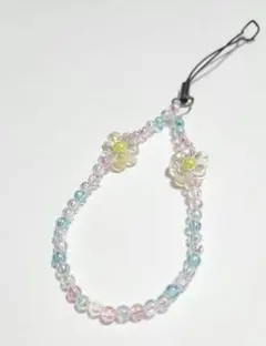 カラフルビーズ携帯ストラップ　パステル黄色