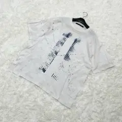 Tシャツ アートプリント タイヤ痕風 ホワイト ビッグシルエット グランジのサムネイル