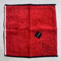 イヴサンローラン　タオルハンカチ　ハート　ロゴ　レッド系　約28cm