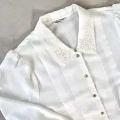 昭和レトロ 二重襟 レース襟ブラウス ホワイト 上品 ヴィンテージ　日本製