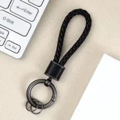 【R11】【ブラック】キーリング キーホルダー 編込み プレゼント お揃い