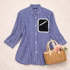 【URBAN RESEARCH】ギンガムチェックシャツ 七分袖 青白 38