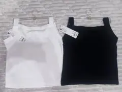 新品 GU コットンブレンドスクエアネックキャミソール ブラック ホワイト