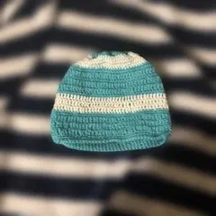 青と白のストライプ ニット帽