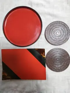 桜皮細工漆器 盆 トレー コースター 4点セット