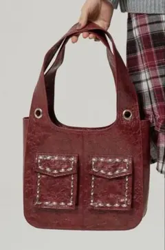 スタッズ レザーバック TINA：JOJUN レッド