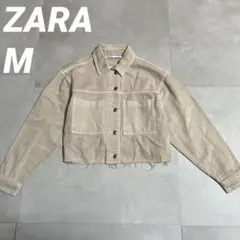 【美品】ZARA クロップドジャケット デニム ベージュ M カジュアル