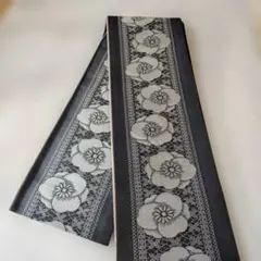 名古屋帯 九寸 正絹 塩瀬 幾何学模様 全通柄 カジュアル 藍色 sh0434
