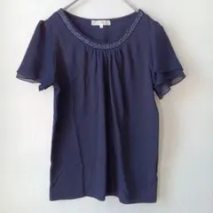grove（M）オーガンジースリーブブラウス ビジュー ネイビー