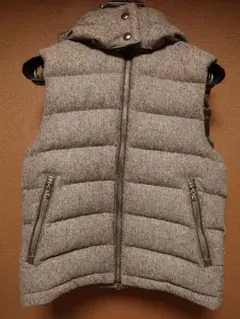 エディフィスEDIFICEフード付ツイード風グレー系ダウンベスト44S
