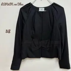 極美品✨【LANVIN en Bleu】ノーカラー ウール ジャケット リボン