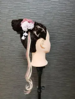 花飾り付きかんざし ピンク系