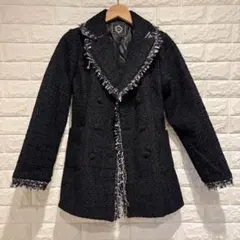 【Rady】　ツイードコート 黒 フリンジ付 ダブルボタン S 上品 フェミニン