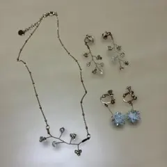 花デザイン シルバー 水色 イヤリングセット